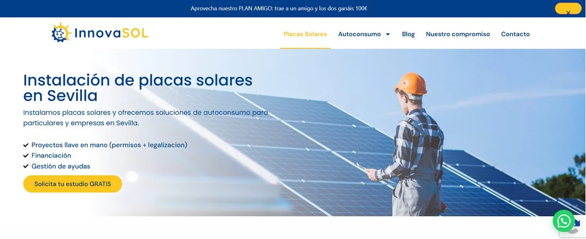 Web de Innovasol, instalación de placas solares en Sevilla