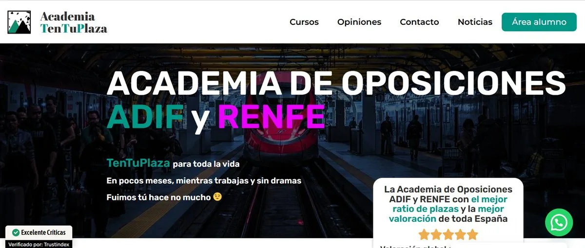 Web de Academia TenTuPlaza, oposiciones de Adif y Renfe